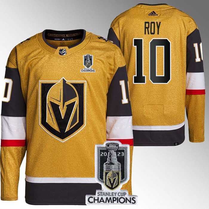 Men%27s Vegas Golden Knights #10 Nicolas Roy Gold 2023 Stanley Cup Champions Stitched Jersey